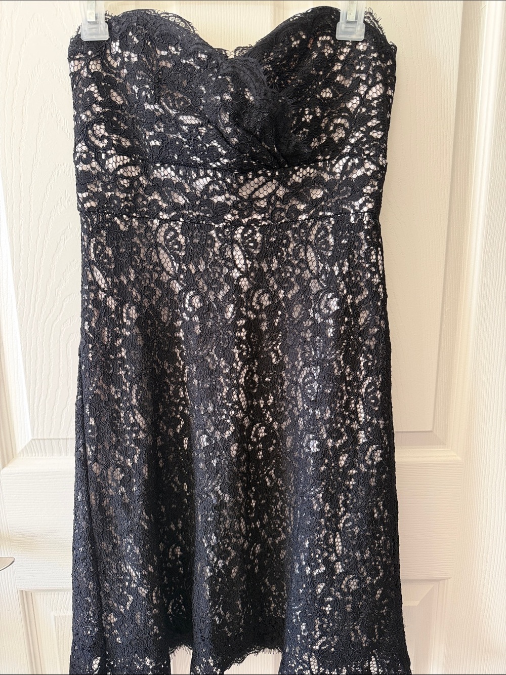 Strapless Black Lace Fit-and-Flare Dress